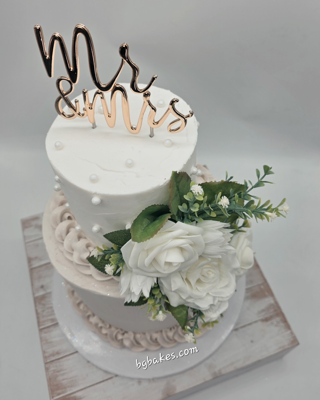 White floral two-tier wedding cake