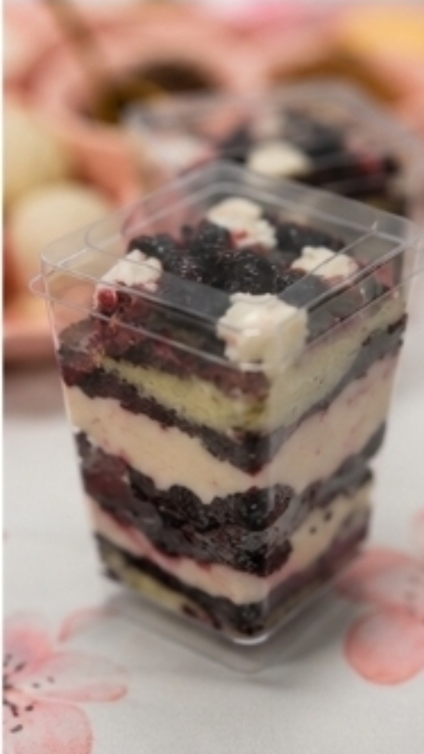 Layered cake and filling tasting jar